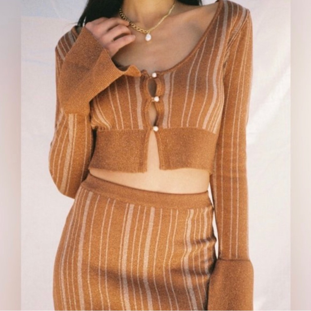 Revolve LPA Vance Mini Cardigan Cropped Metallic Striped Knit Small